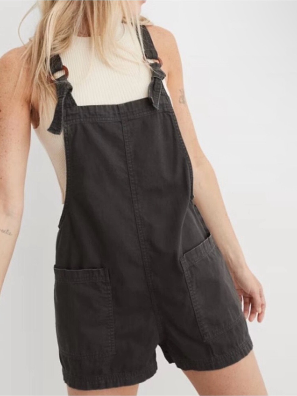 Aerie Black Gray Women's Short Romper Overalls - Classic Utility Style